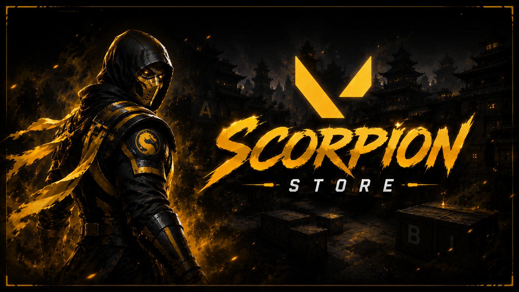 Discovery splash banner for Scorpion Store | Valorant | Fortnite Discord server