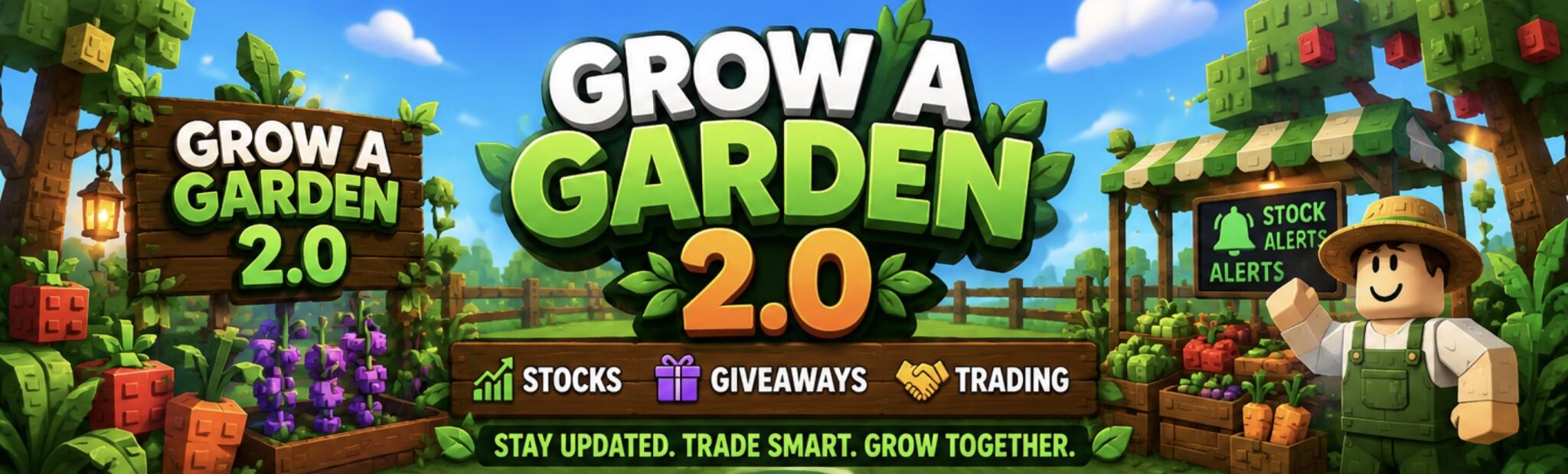 Discovery splash banner for 🌱 Grow a Garden 2.0 | Stock Alerts • Giveaways • Trading Discord server