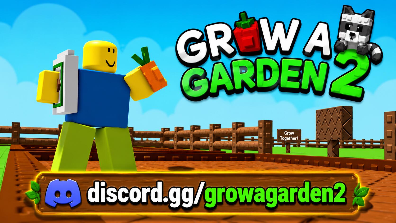 Discovery splash banner for Grow A Garden 2 | Roblox Discord server
